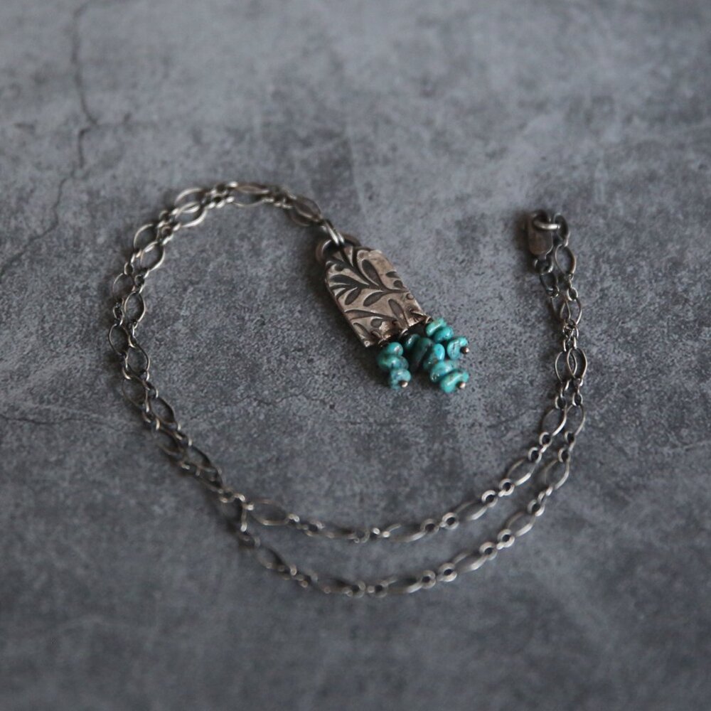 Handmade Fine Silver and Sonoran Turquoise Bead Necklace - Picture 3 of 5